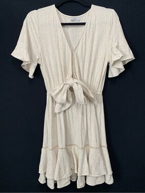 Ghanda Linen Blend Ruffle Detailed Mini Dress